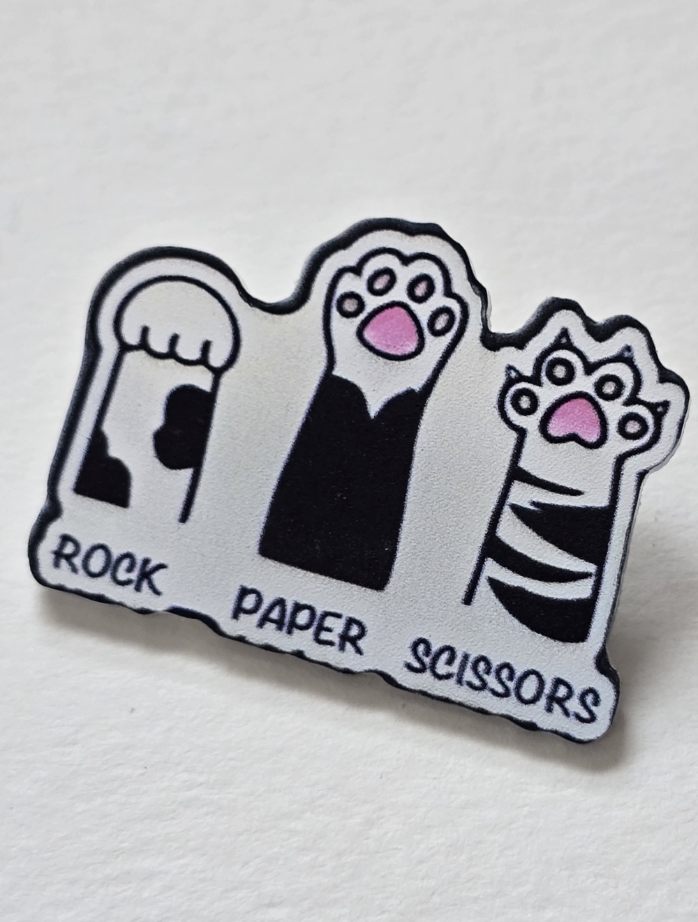 Rock Paper Scissors Cat Paw Enamel Pin - Black, White & Pink